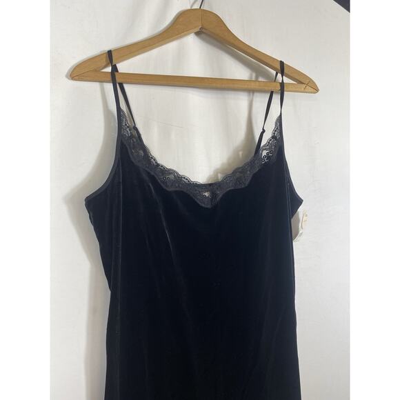 Gilligan & O'Malley Slip Dress Medium Black Velvet Velour Lace Whimsigoth Y2K - Picture 6 of 11